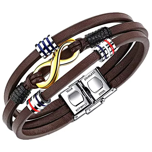 Bracciale da uomo in pelle nera Marrone intrecciata