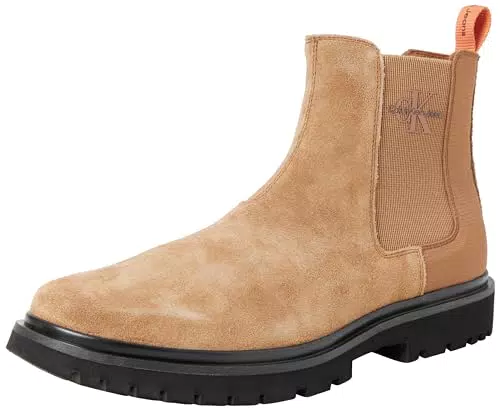 Calvin Klein Stivale Eva Mid Chelsea Suede, Uomo, Monks Rob Nero Arancia Pop