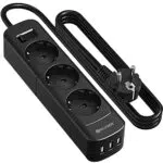 Ciabatta Multipresa con USB, ONLYWIN 2500W 10A Ciabatta Elettrica con 3 Prese Schuko e 3 Porte USB