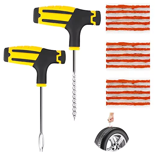 Dadabig Kit per Riparazione Pneumatici, 15 Strisce Marroni in Gomma + 2 Trapani Attrezzi per Riparazione di Pneumatici Fuoristrada Tubeless per Auto Moto Bici Carriola Falciatrice