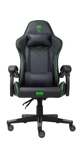 DEADWAVE Skull Chair Green Sedia Gaming, Semipelle, Colore Nero Cuciture A Contrasto E Loghi Ricamati Verde