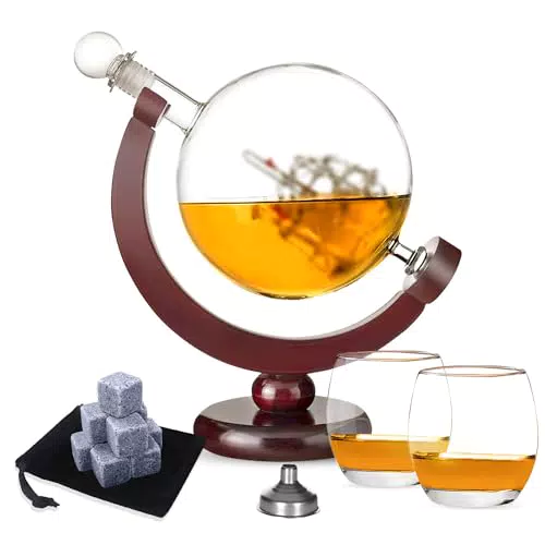 Decanter Per Whisky 850ml, Whisky Decanter Set Regalo include 2 Bicchieri E 9 Pietre Da Whisky，Caraffa Whiskey Per Il Compleanno Degli Uomini