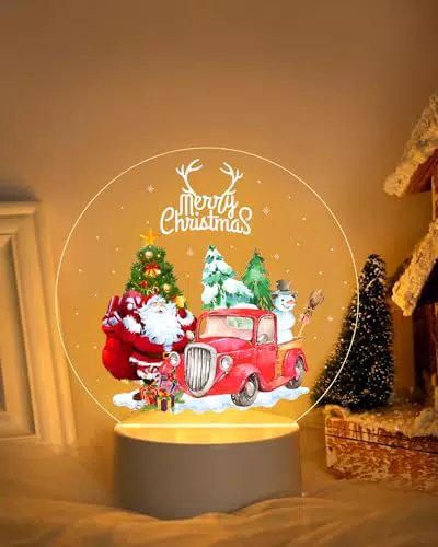 DJLLA Regalo di Natale Decorazione Luce Notturna Buon Natale Babbo Natale Luce Notturna Acrilico USB 16 Colori Luce Notturna Festiva Regalo di Natale per Bambini Amici Decorazioni per la Famiglia