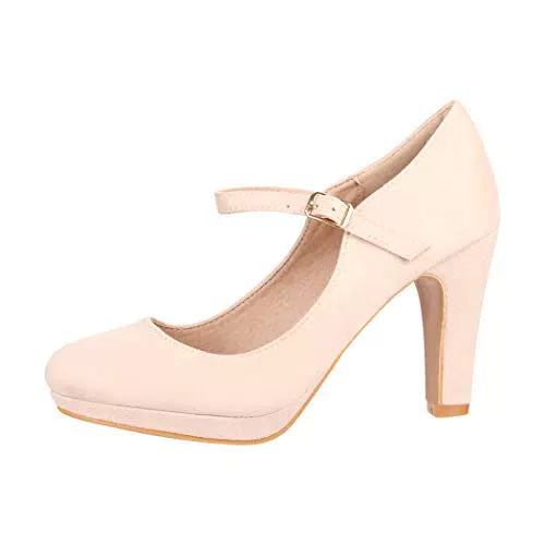 Elara Tacchi Alti da Donna Cinghietta Vintage Chunkyrayan MEL0260 Beige-39