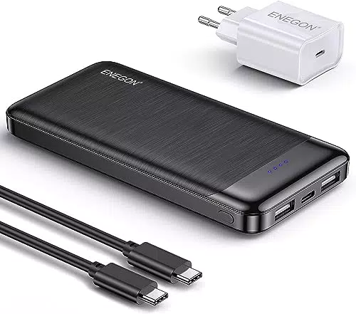 ENEGON Power Bank 10000mAh+Caricabatterie, Batteria Caricatore Portatile con Ricarica Rapida 5V/3A Spina USB-C