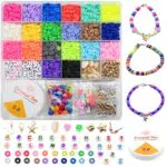 Eucomir Perline Piatte Braccialetti 5500 Pezzi, 22 Colori Rotonde in Argilla Polimerica da 6 mm per Creazione di Gioielli kit Braccialetti Perline Distanziatrici in Argilla per Bambini Adulti