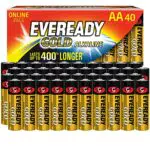 Eveready 40 batterie alcaline AA a lunga durata, per elettrodomestici
