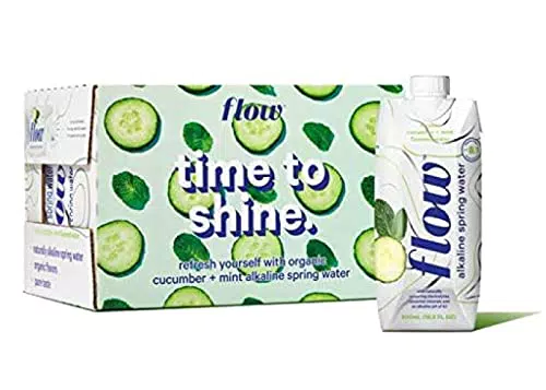 Flow Acqua di sorgente naturalmente alcalina con essenza di cetriolo biologico e menta, 12 X 500ml