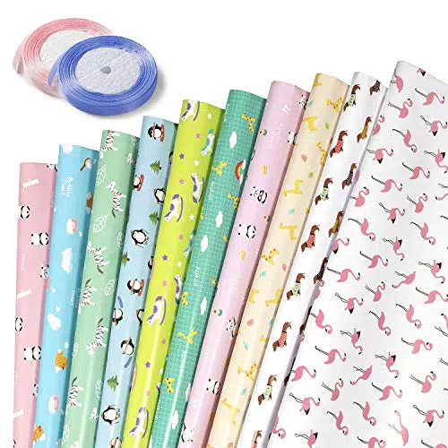 Fogli Di Carta Da Regalo, GuKKK 10 Fogli Carta Regalo e 2 Rotoli di Nastro