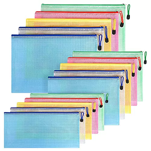 FYY Borse di File A4 + A5 + A6, 15 pezzi Sacchetto di Zip Impermeabile Mesh Sacchetto del Documento per documenti