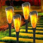 Glovios Solare Fiamma Luci, 4 Pezzi Luci Solari Esterno Giardino Fiamma