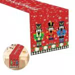 Gukasxi Runner Natalizio da Tavolo 180 x 33cm Fiocco di Neve Schiaccianoci Runner da Tavola Natalizio Lavabile Runner da Tavola in Tessuto Tovaglia per Decorazioni da Tavolo per Feste di Natale