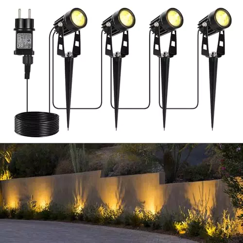 GuKKK Faretti Esterno, 4 Pezzi Giardino a LED Bianco Caldo