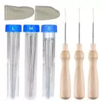 HENTEK 60 Pezzi Aghi Lana Cardata 3 Taglie di 7.9cm 8.6cm e 9.1cm con Bottiglie Trasparenti