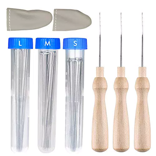 HENTEK 60 Pezzi Aghi Lana Cardata 3 Taglie di 7.9cm 8.6cm e 9.1cm con Bottiglie Trasparenti