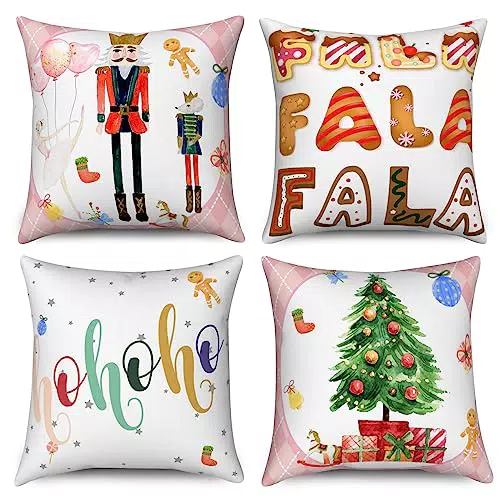 Hnmdmyi Set di 4 Copricuscini, tema natalizio