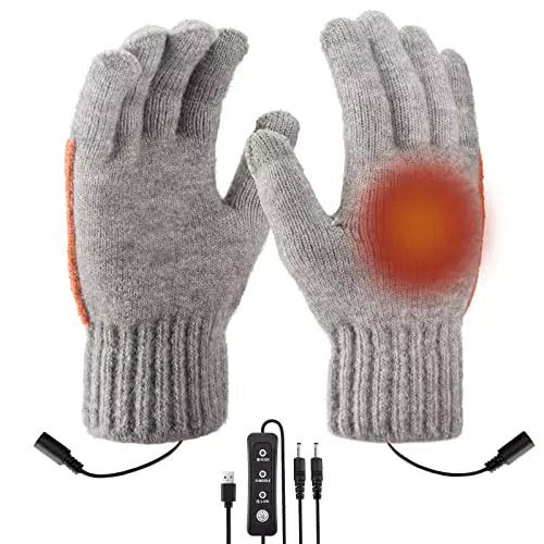 Holres Guanti Riscaldati USB Dita Intere Dita Guanti Caldi Guanti a Mano Riscaldati a Maglia per Uomo e Donna Temperatura Regolabile Mani Invernali Laptop Guanto per Interni o Esterni