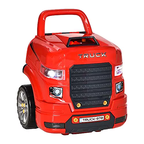 HOMCOM Officina Camion Giocattolo con Motore e 61 Accessori per Bambini 3-5 Anni