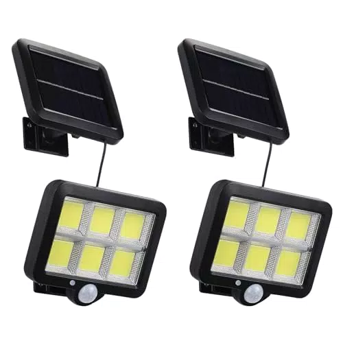 Hommdiy 2 Pezzi Lampada da Parete Solare Esterno, 120 LEDs Luci Solare da Giardino con Sensore di Movimento 3 Modalità