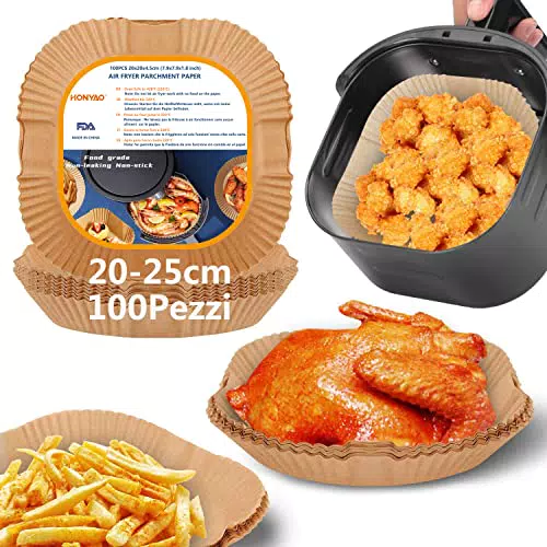 HONYAO 20-25cm Fogli di Carta Forno per Friggitrice ad Aria