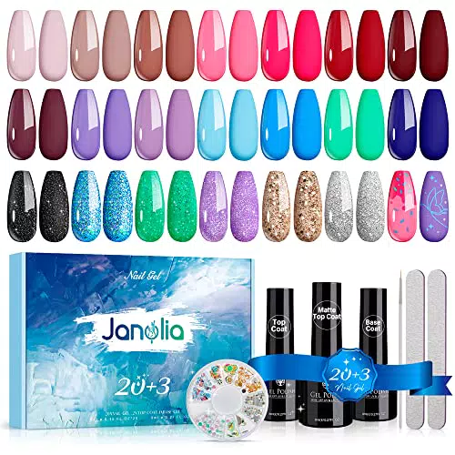 Janolia Smalto per Unghie, 20 Colori Gel Unghie UV, 23 pz Smalto Semipermanente per Unghie in Gel UV