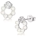 JeweBella Orecchini Perle per Donna Ragazze in Argento Sterling 925 Anallergici Orecchini Perle Bianche Fiore Orecchini Eleganti Ipoallergenico Orecchini con Perle Argento/Oro/Oro Rosa