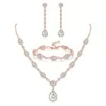 JeweBella Set di Gioielli da Sposa per Donna Collana di Cristallo a Goccia Sposa Orecchini Cristallo Bracciale Fidanzamento Nozze Sposa Damigella d'Onore Parure Gioielli Blu/Argento/Rosso/Oro Rosa