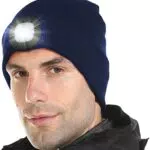 JFAN Cappello Lavorato A Maglia da Uomo Unisex LED con Torcia Inverno Tinta Unita Illuminato Sci Caldo Cappello in Pelle di Melone Beanie cap Marine Taglia Unica