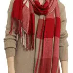 JFAN Invernale Sciarpa Donna Lungo Nappe Sciarpa Calda Cashmere Scarf al Collo Elegante Scialle Scacchi Rosso Taglia Unica
