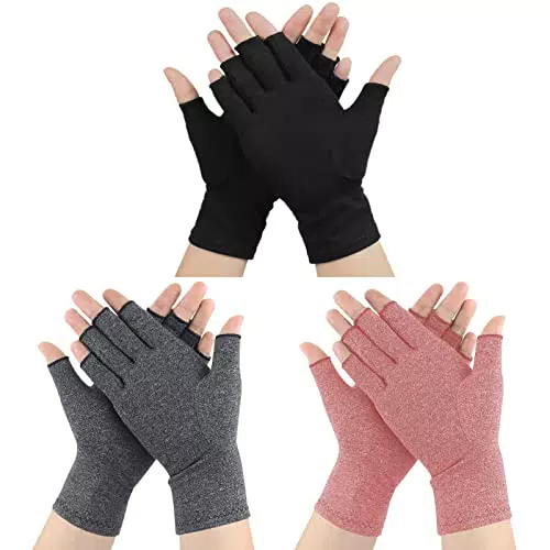 Justay Sowarm 3 paia di guanti da artrite Guanti a Compressione Sollievo dai Sintomi dell’Artrite guanti per artrite senza dita sollievo dal dolore e guarigione per artrite