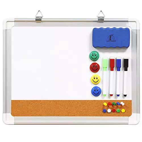 Kit Lavagna Magnetica Lavagnetta Bianca Cancellabile con Sughero 38x30cm + 1 Cancellino Magnetico