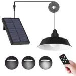 Kiwaezs Luce solare a sospensione per esterni, luce solare per capannone 3 colori dimmerabile con telecomando