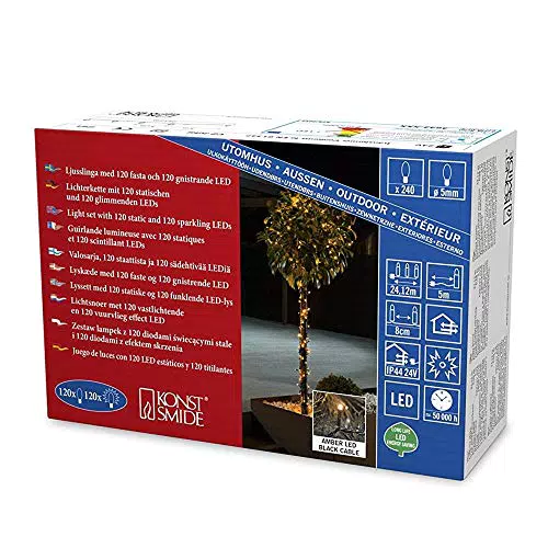 Konstsmide 3642  810 LED catena luminosa, con effetto Glimmer/per esterno /240 bernsteinfarbene diodi /24 V Trasformatore da esterno/cavo nero
