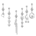 Milacolato 14g Anelli Dell'Ombelico Penzolano Per le Donna Anelli Pancia lunga SuPer Carina Anelli Ombelico Gioielli Chirurgici in Acciaio Piercing Argento