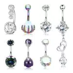 Milacolato 14G Anelli Dell'Ombelico per le Donna 316L Acciaio Chirurgico Scintillante CZ Navel Ring Scheletro mano Opale Bilanciere Corpo Piercing Gioielli 7 Pezzi