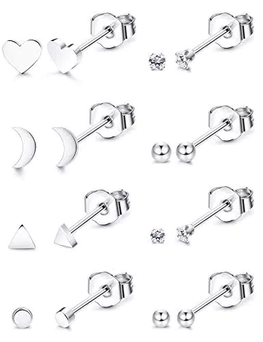 Milacolato minuscoli orecchini in acciaio inox per uomo donna piccoli cerchi senza fine orecchini set cz borchie per labbra trago cartilagine piercing gioielli