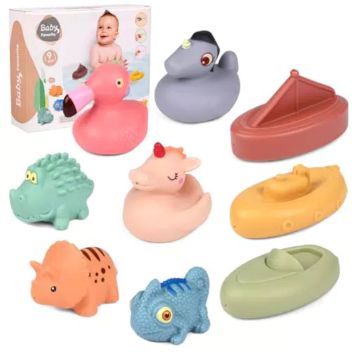 MOOKLIN ROAM Giocattoli da Bagnetto per Bambini, 9 pezzi Giochi da il Bagno con Fori