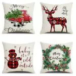 Msutree Set di 4 federe per cuscino natalizio, 45 x 45 cm