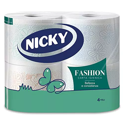 Nicky Fashion - 4 Rotoli di Carta Igienica, 165 Soffici Fogli a 4 Veli