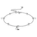 ORAZIO Bracciale Regolabile in Argento 925 Bracciale a Catena con Perline Placcato Oro Bianco per Le Donne Nodo D'amore Bracciale Stella di Luna Gioielli Dell'amicizia di Buona Fortuna