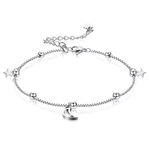 ORAZIO Bracciale Regolabile in Argento 925 Bracciale a Catena con Perline Placcato Oro Bianco per Le Donne Nodo D'amore Bracciale Stella di Luna Gioielli Dell'amicizia di Buona Fortuna