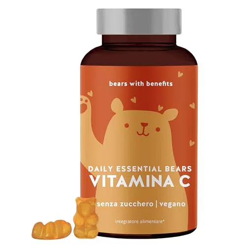 Orsetti gommosi alla vitamina C - rinforzo del sistema immunitario con 250 mg di acido ascorbico per dose - 45 pezzi - Gommine vitaminiche vegane senza zucchero - Bears with Benefits