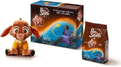 Pan di Stelle Gift Box, Idea Regalo con Peluche dal Film Disney "Wish" e Sacchetto di Biscotti Pan di Stelle 350g in Edizione Limitata