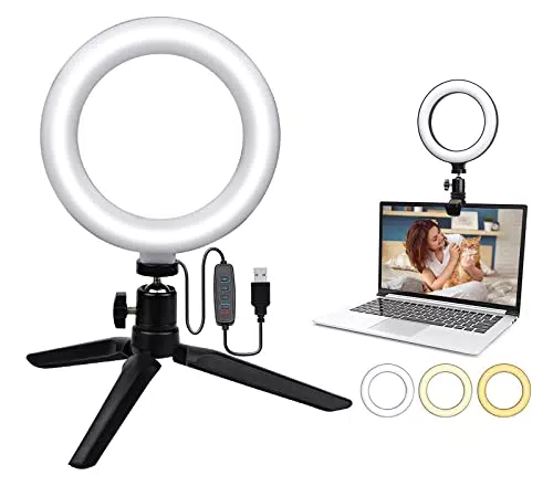 PANSYFEN Luce per videoconferenza da 6 pollici Luce ad anello LED con Stativo Treppiede & Clip Ring Light Professionale per Tik Tok Trucco Telefono Fotografia Selfie Online Videoconferenza