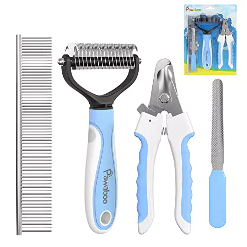 Pawaboo 4 in 1 Kit Strumenti per Toelettatura Animali Domestici, blu