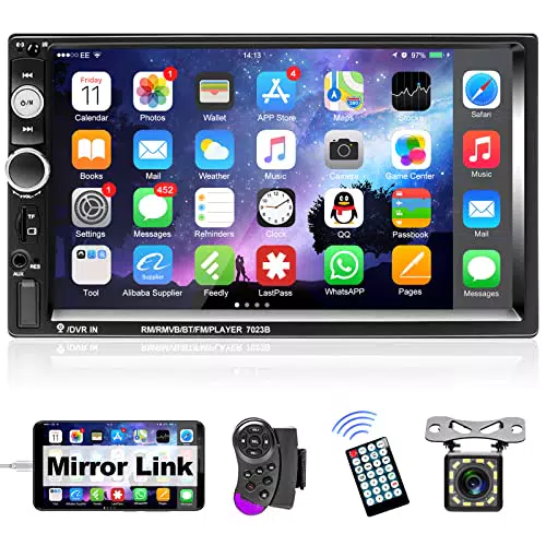 Podofo Autoradio 2 Din con Vivavoce Bluetooth, 7 Pollici Radio Stereo Auto con Schermo USB FM AUX TF Controllo del Volante Collegamento Mirror per Telefono Android/iOS + Telecamera Posteriore