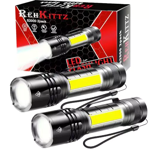 REHKITTZ Torcia LED Potente 2 Pezzi, Multifunzione, 2000 lumen