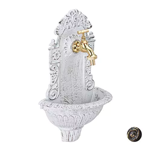 Relaxdays Fontana a Parete, con Rubinetto, Stile Antico