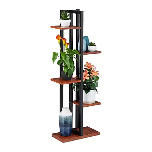 Relaxdays Scaffale Portafiori, Colonna Portavasi da Interno con 5 Mensole