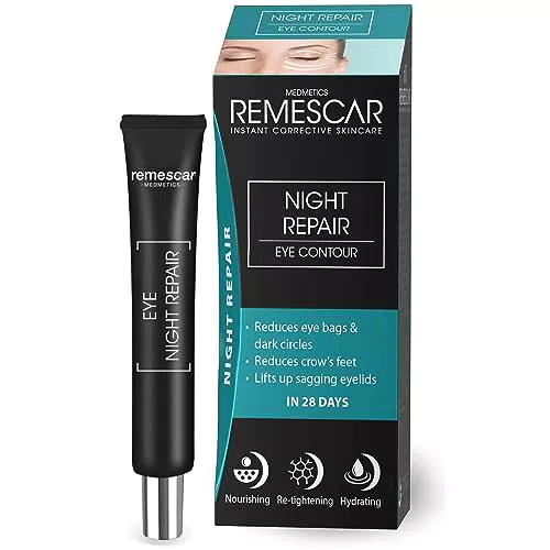 Remescar Crema Antirughe Contorno Occhi Notte 20ml - Riparazione Notturna Riduce le Borse sotto agli Occhi e le Occhiaie Effetto Anti-età - Crema da Notte per le Palpebre Cadenti